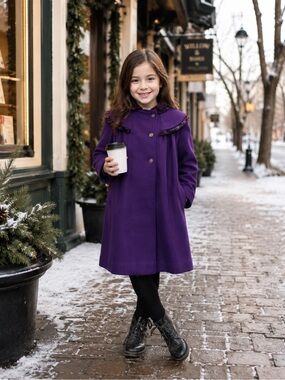 Vintage Rothschild Girls Purple Pea Coat with Decorative Collar 6